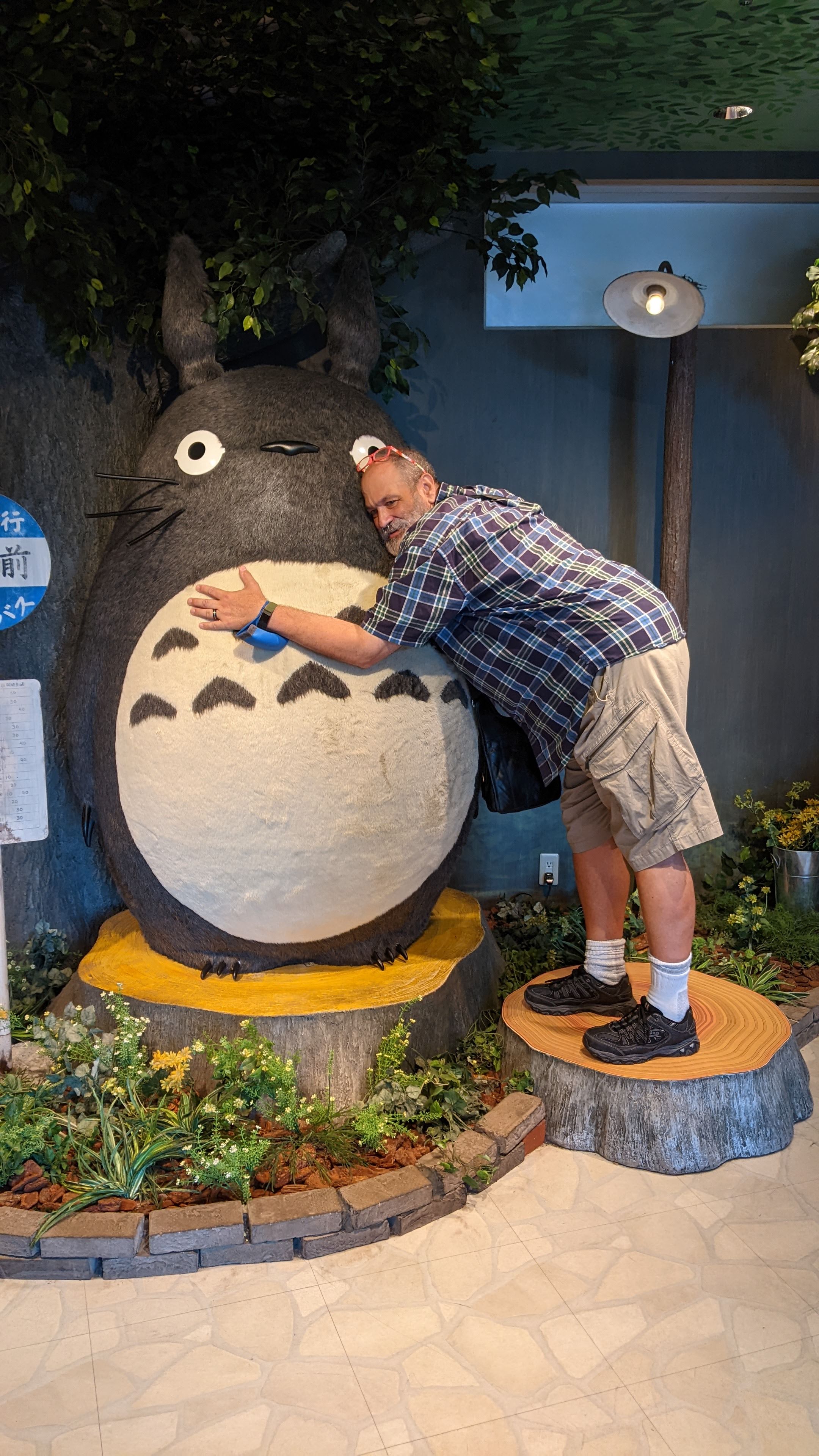 Les hugging the giant Totoro